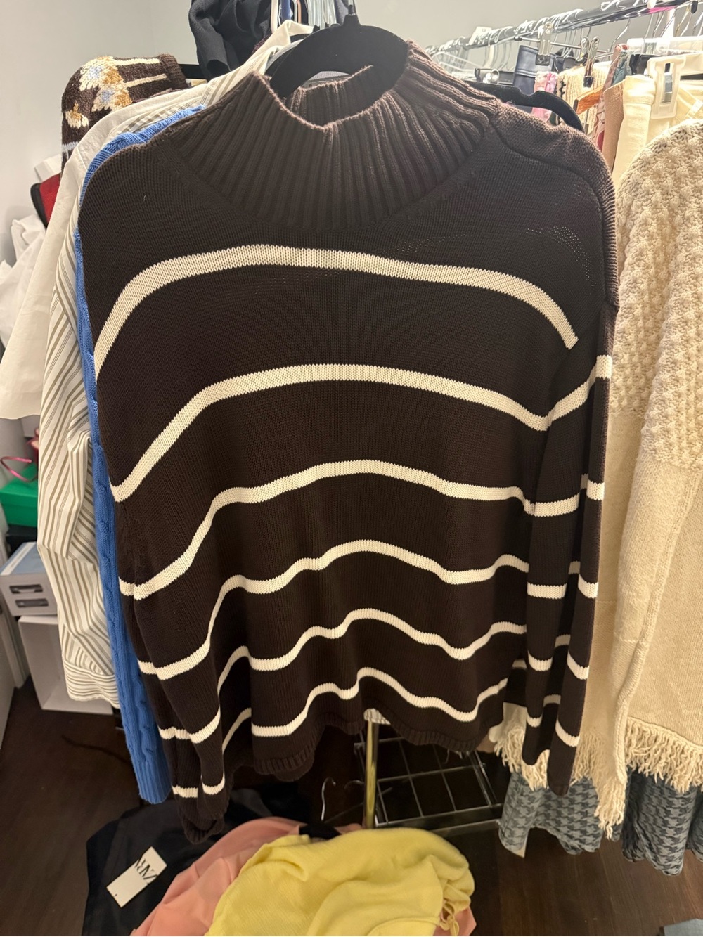 GAP Brown and White Striped Crewneck Sweater